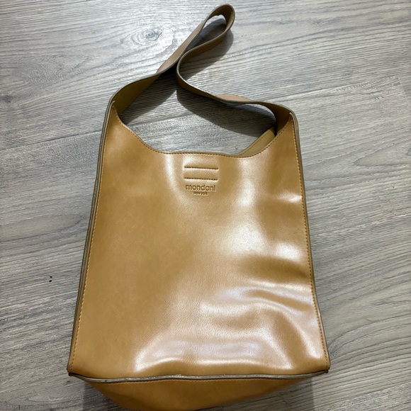 Mondani New York Purse Bag Faux Leather Light Brown Cut Out Design Classic 90s - Picture 1 of 9